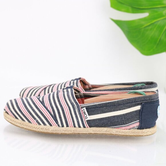 TOMS Womens Classic Alpargata Slip On Shoe Size 7.5 Navy Red Flat Espadrille - Picture 6 of 12